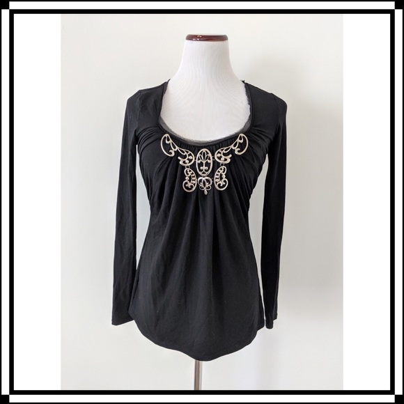 White House Black Market Tops - EUC! Stunning Black Top w/Silvertone Embellishment